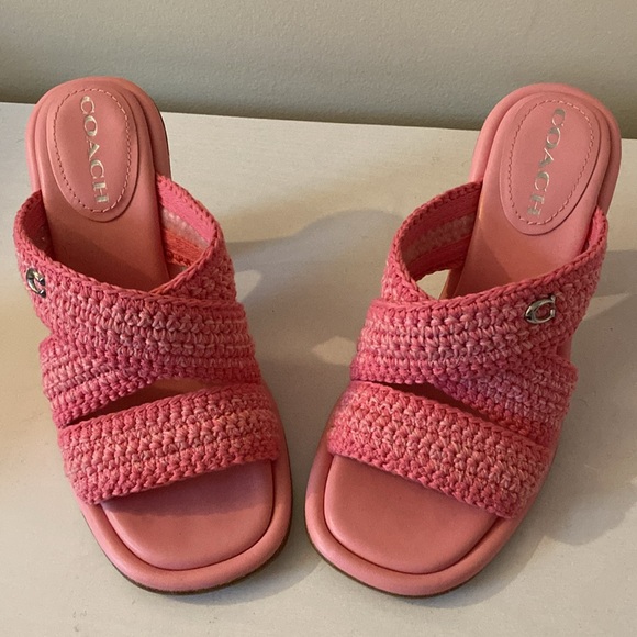 COACH’s Quintin 60MM Crochet leather sculptural heel sandals NEW Barbie Pink  8 - Picture 4 of 6